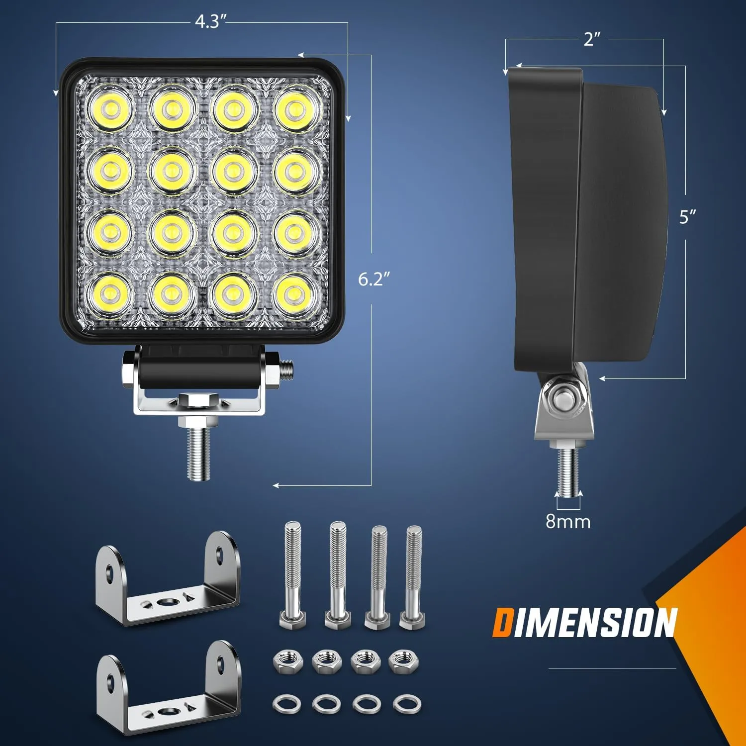 4 Inch 48W Flood Square Led Work Lights (Pair)
