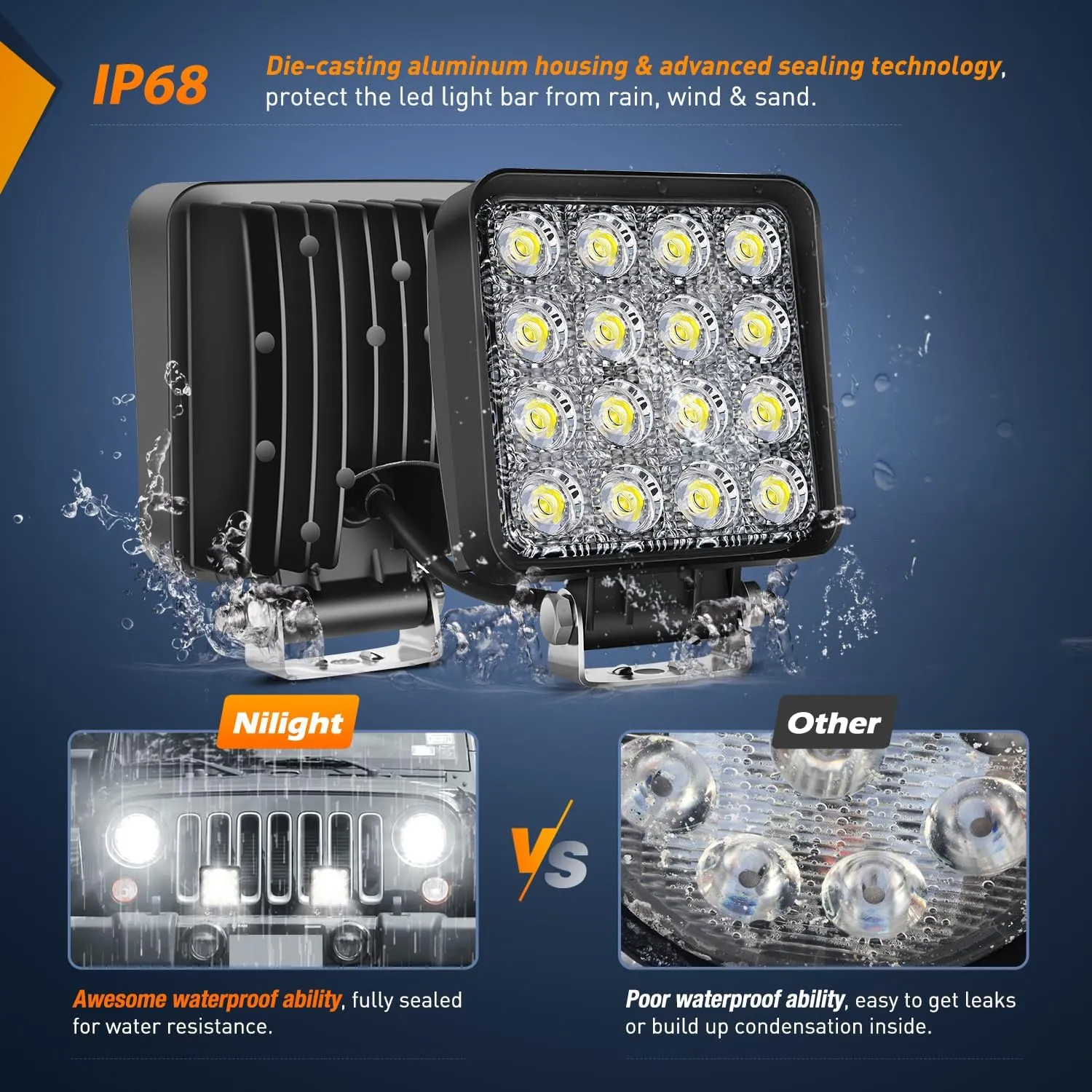 4 Inch 48W Flood Square Led Work Lights (Pair)