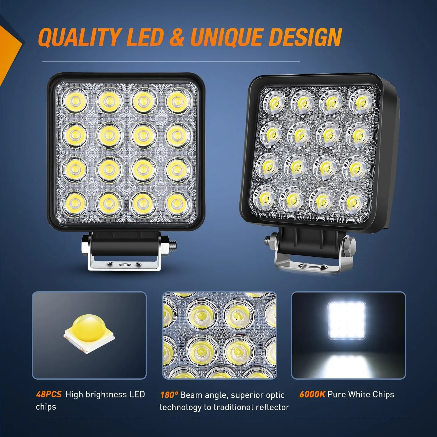 4 Inch 48W Flood Square Led Work Lights (Pair)