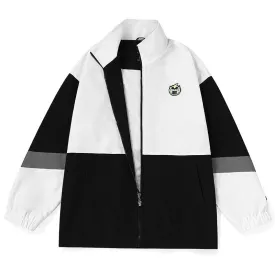 Black And White Color Block Letter Print Zip Jacket