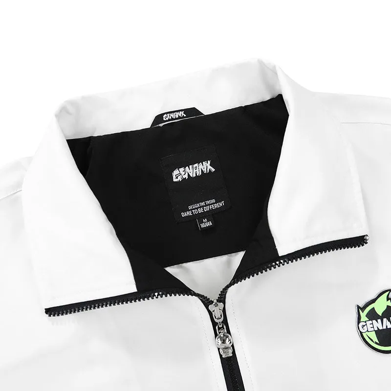 Black And White Color Block Letter Print Zip Jacket