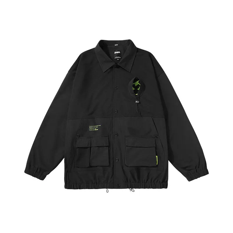 Cargo Style Lightning Doodle print stretch-string jacket with multiple pockets