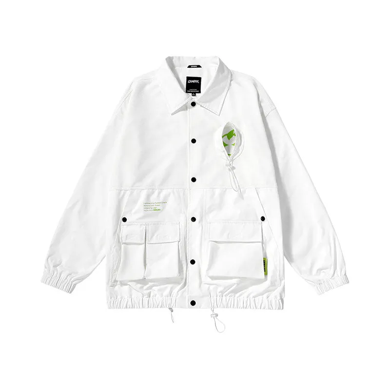 Cargo Style Lightning Doodle print stretch-string jacket with multiple pockets
