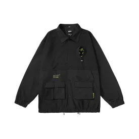 Cargo Style Lightning Doodle print stretch-string jacket with multiple pockets