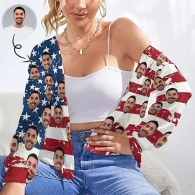 Custom Face Blouse Top Flag Stripes Women's Drop Shoulder Cardigan Loose Outwear