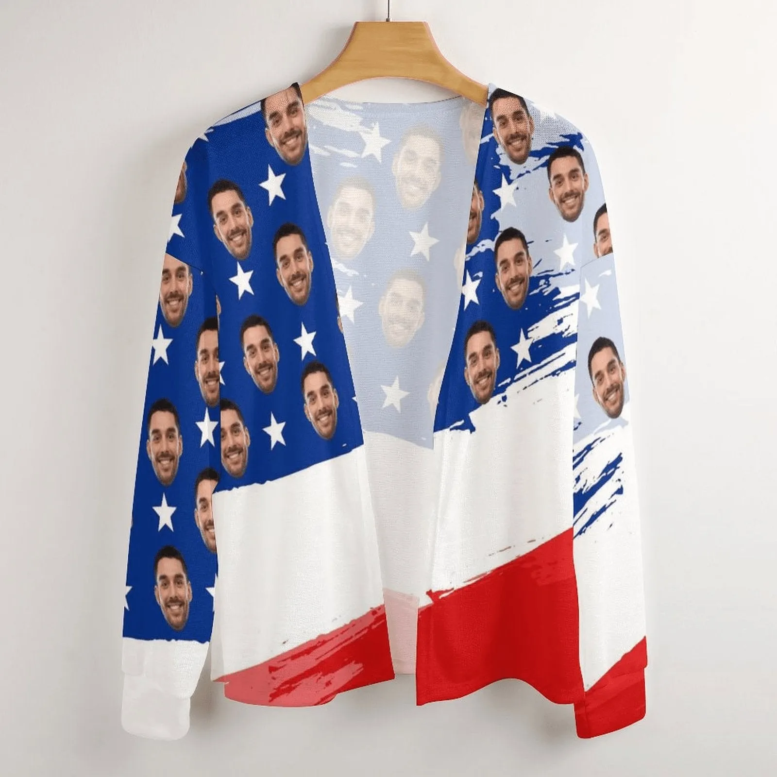 Custom Face Blouse Top Usa Flag Women's Drop Shoulder Cardigan Loose Outwear Gift for Her