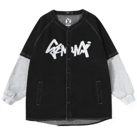 Fake Two Piece Embroidery Denim Jacket