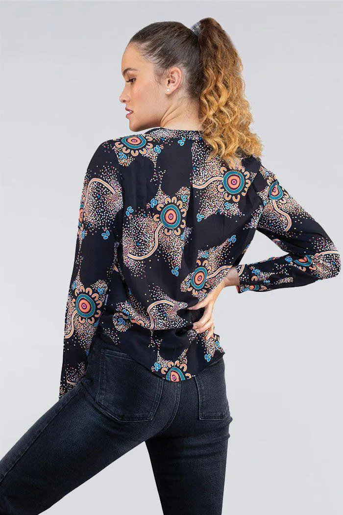 Our Beautiful Country V Neck Women's Long Sleeve Blouse