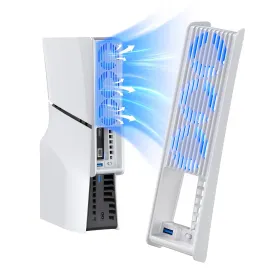 PS5 Slim Cooling Fan, KIWIHOME Efficient Cooling Accessories with 3 Fans, Quiet Cooler fan with Adjustable Speed, Smart Power On/Off, LED Light and USB3.0 Port for PS5 Slim Digital/Discs Edition