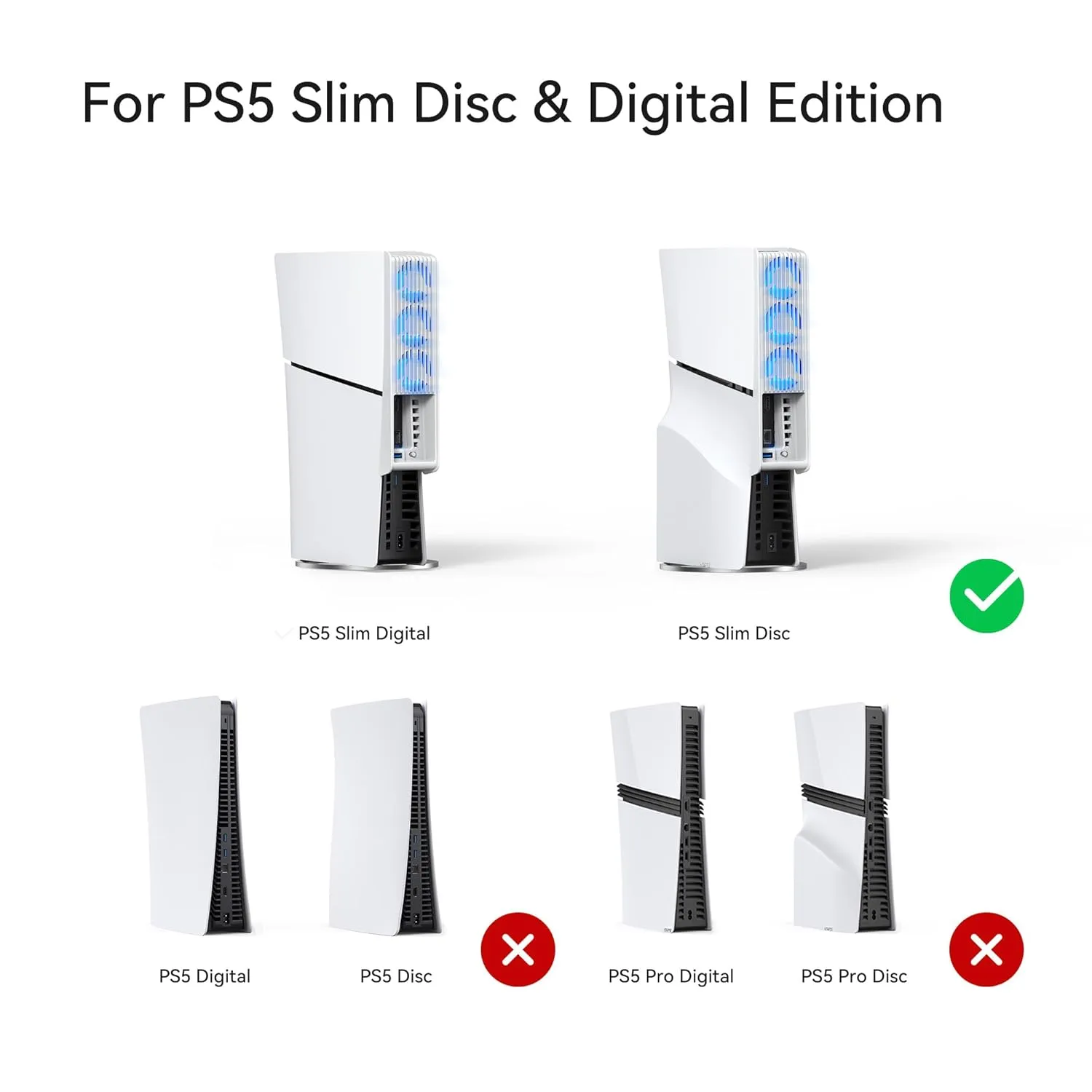 PS5 Slim Cooling Fan, KIWIHOME Efficient Cooling Accessories with 3 Fans, Quiet Cooler fan with Adjustable Speed, Smart Power On/Off, LED Light and USB3.0 Port for PS5 Slim Digital/Discs Edition