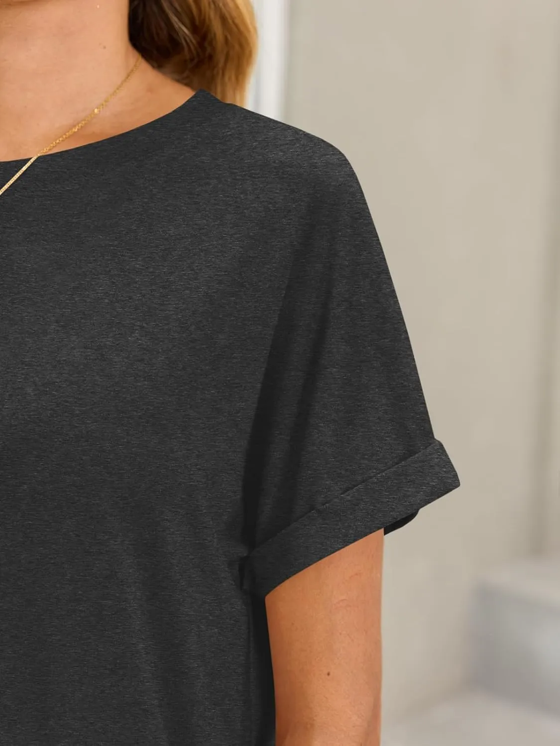 Tankaneo Womens Oversized Short Sleeve T-Shirts Summer Casual Loose Fit Tops Workout Basic Tunic Tees