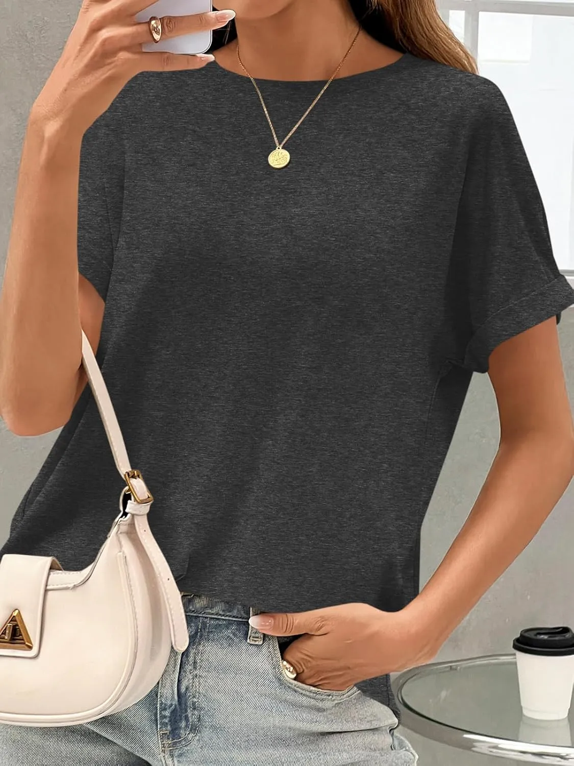 Tankaneo Womens Oversized Short Sleeve T-Shirts Summer Casual Loose Fit Tops Workout Basic Tunic Tees